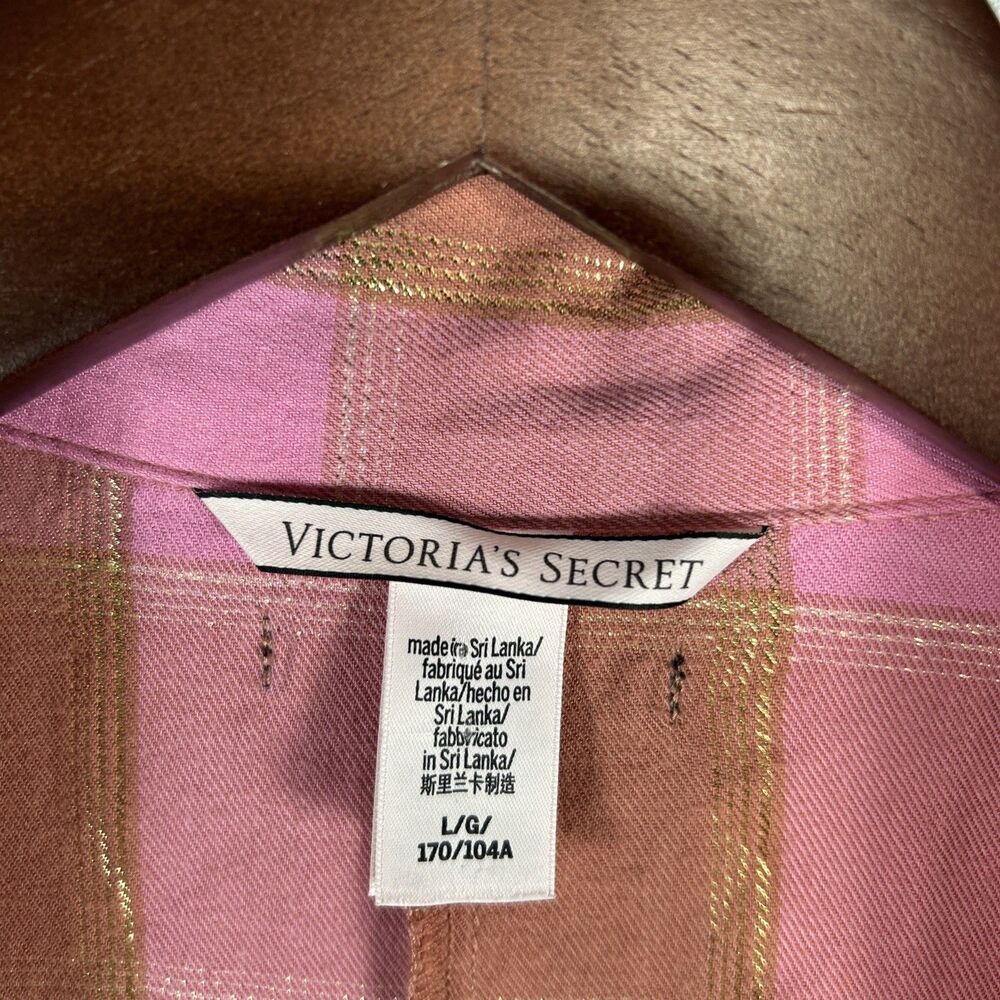 VICTORIA SECRET | Women’s Rose Blush Pink Gold Plaid Flannel Romper size L Cozy - Picture 3 of 8